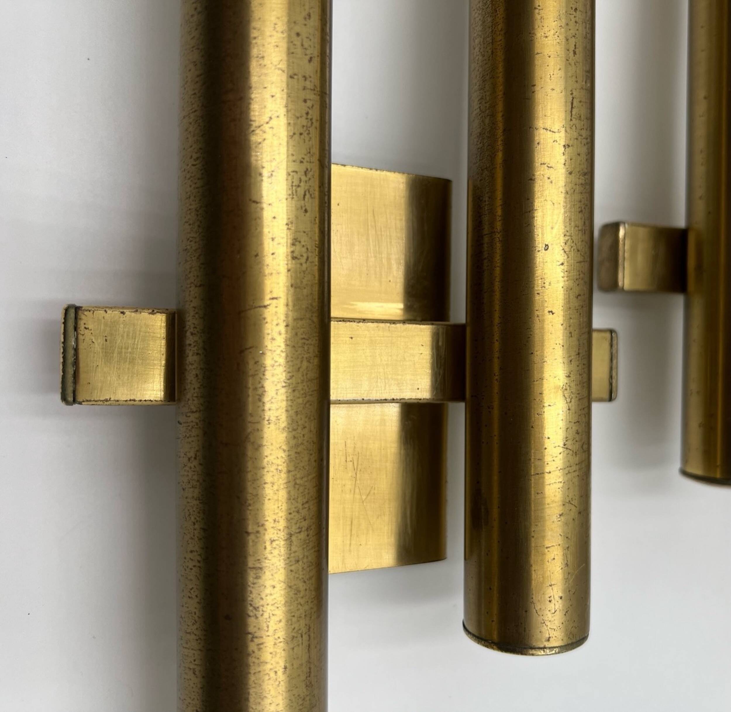 Paire d'appliques en laiton par Gaetano Sciolari pour Maison Boulanger, années 70