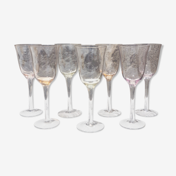 Set of 7 colored glass wine glasses