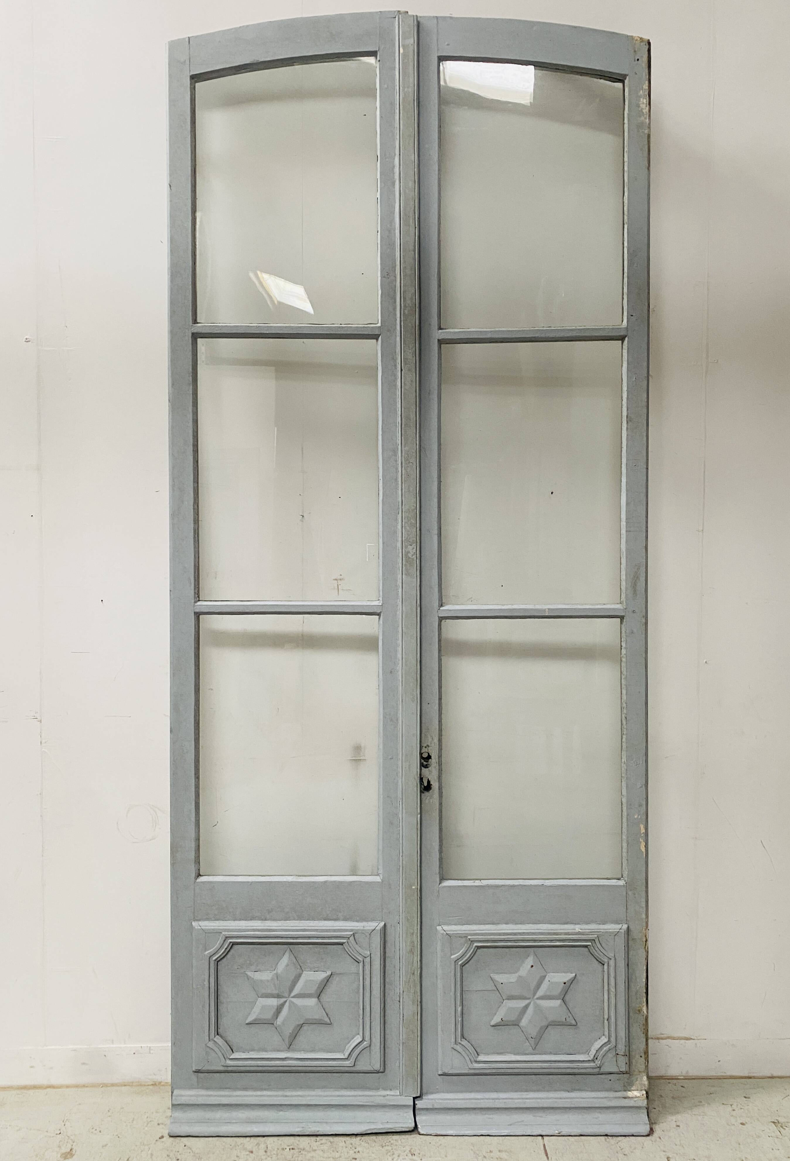Double passage doors in patinated wood, 19th century