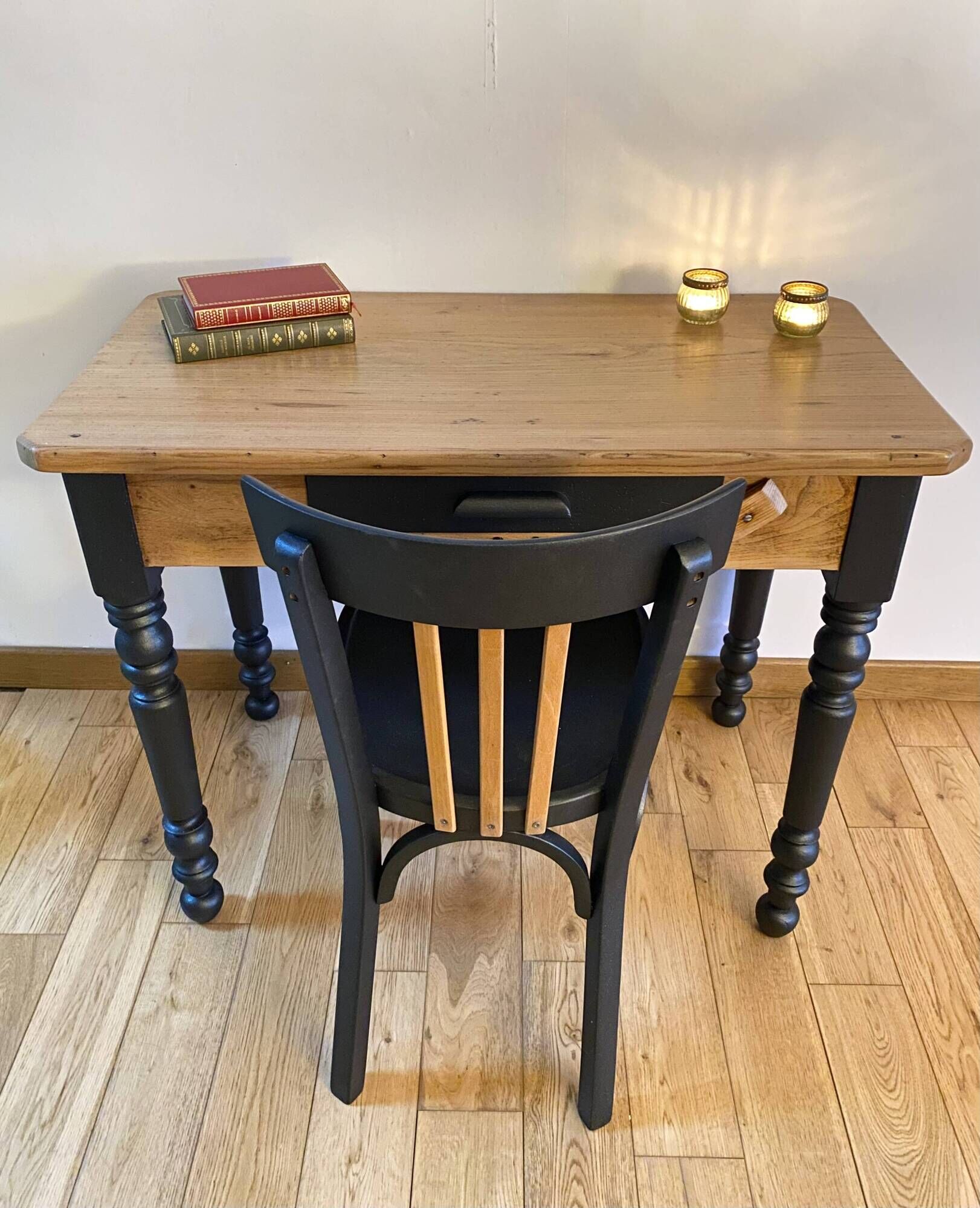 Farm table/desk + Bauman bistro chair