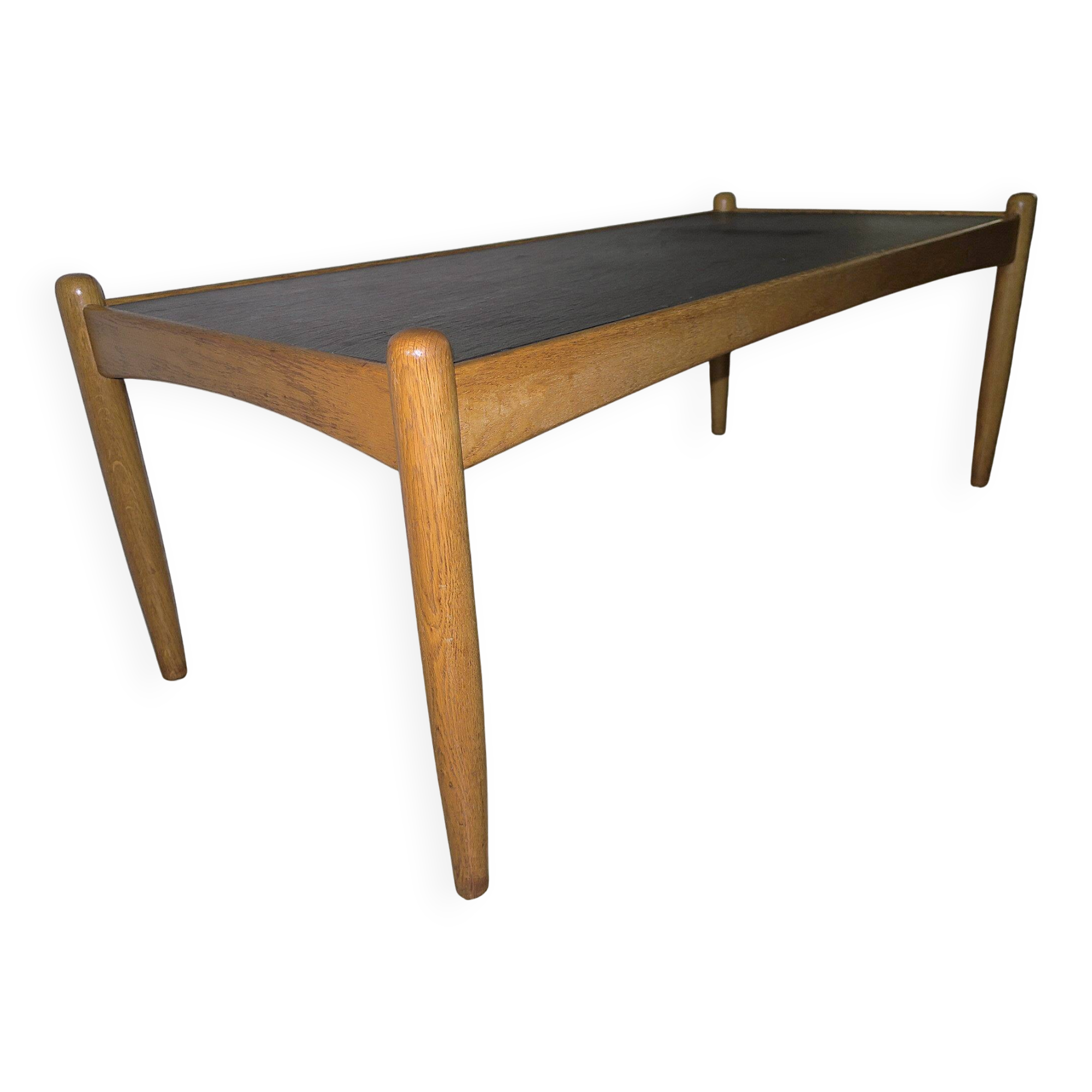 Mid century slate and solid oak coffee table by Eric Merthen, Sweden 1960s