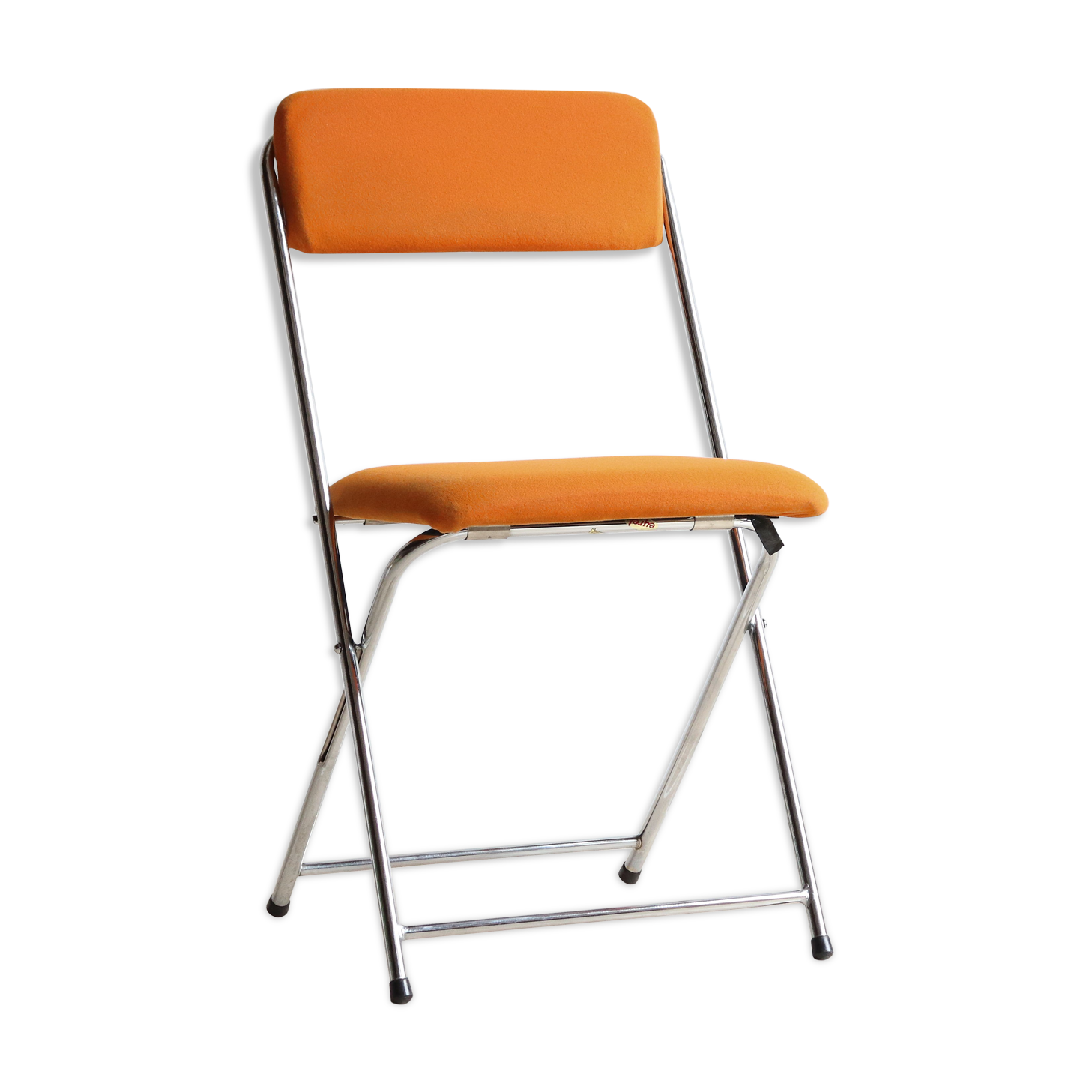 Folding chair in chrome metal and orange fabric 1970