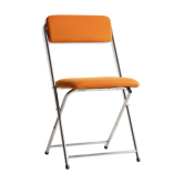 Folding chair in chrome metal and orange fabric 1970