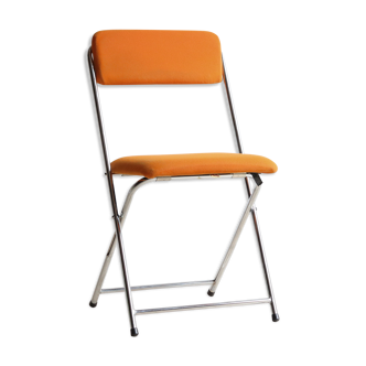 Folding chair in chrome metal and orange fabric 1970