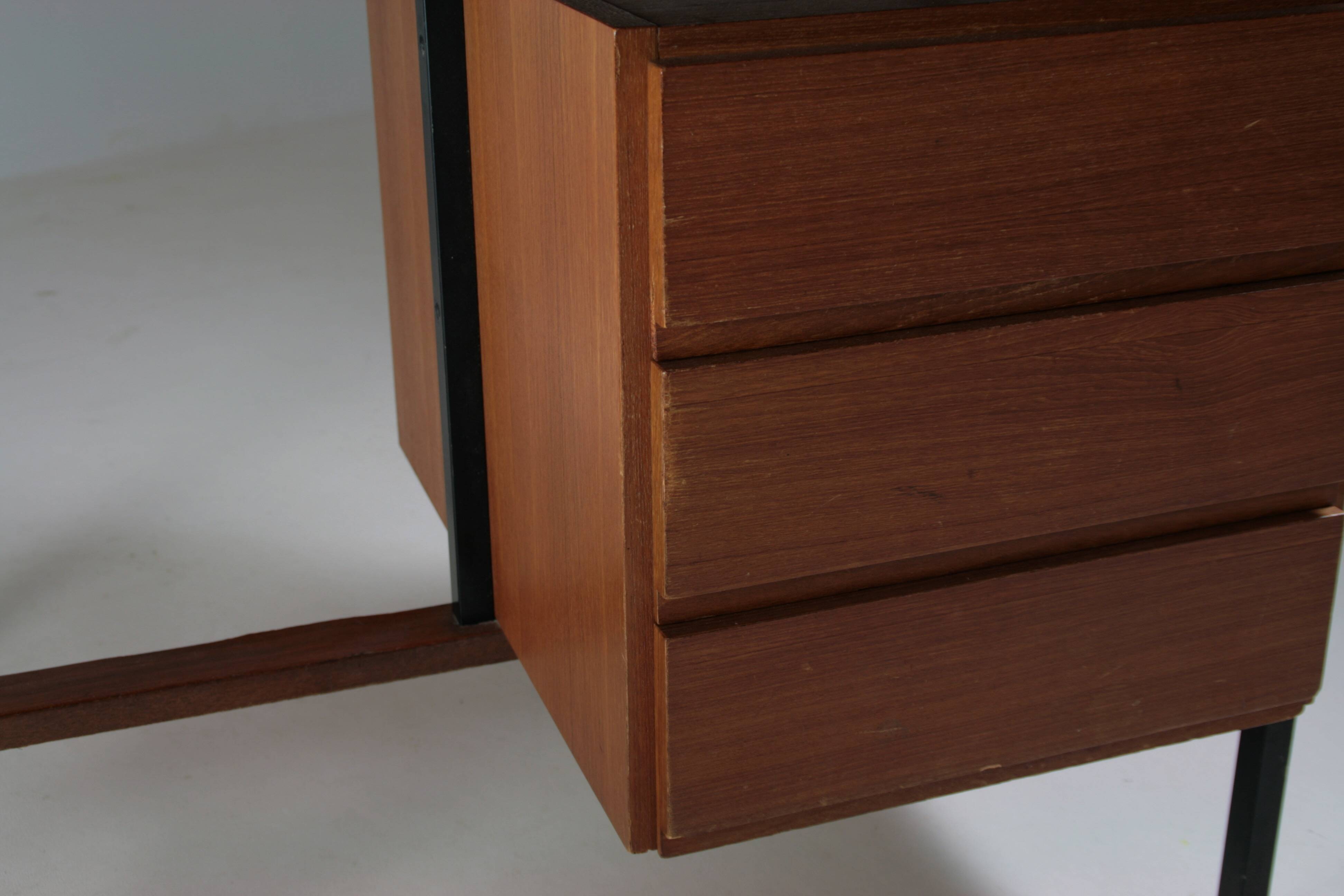 French modernist desk in wood and metal, 1950s