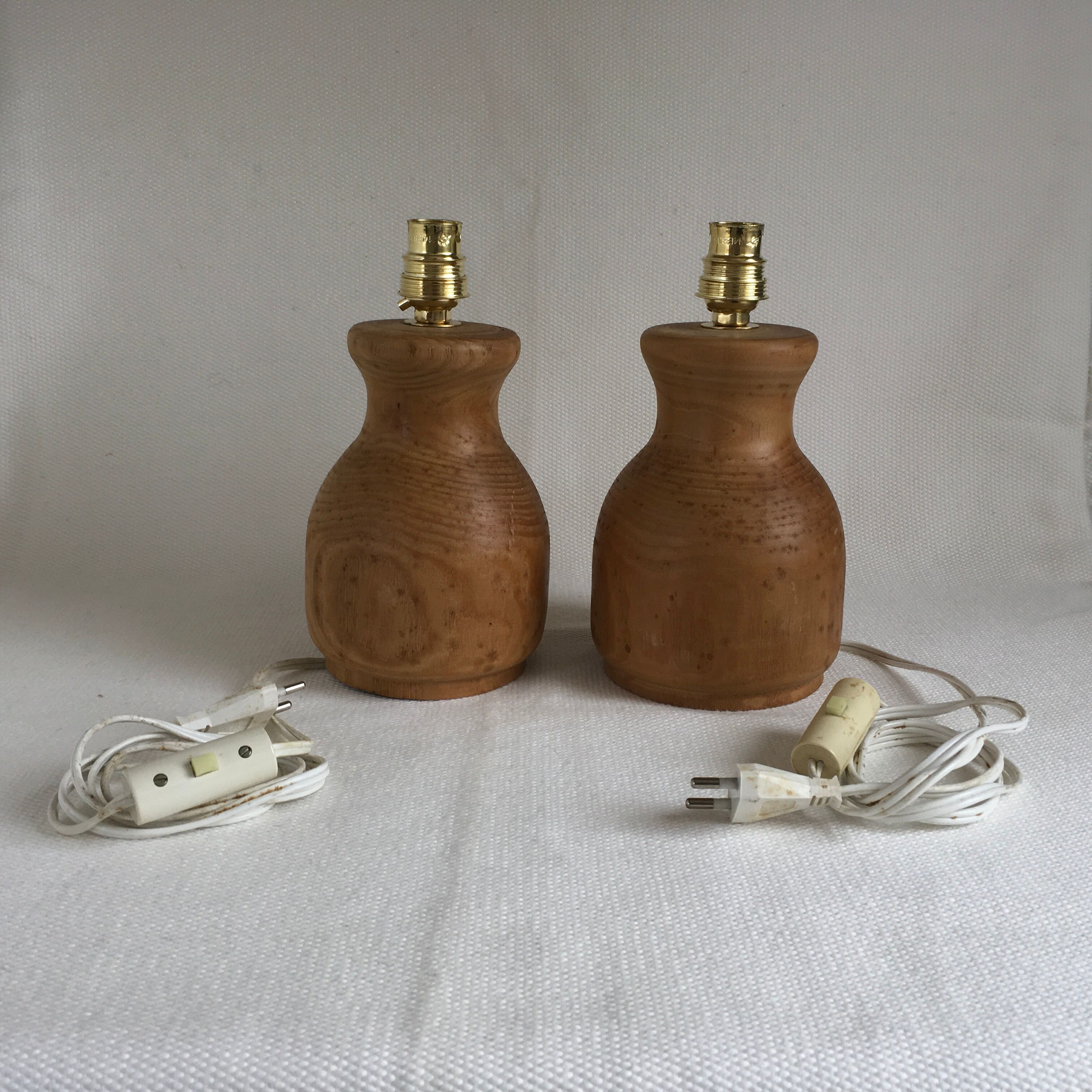 Pair of turned wooden bedside lamp legs