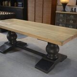 Antique monastery table in solid oak, dovetail joint, 20th century