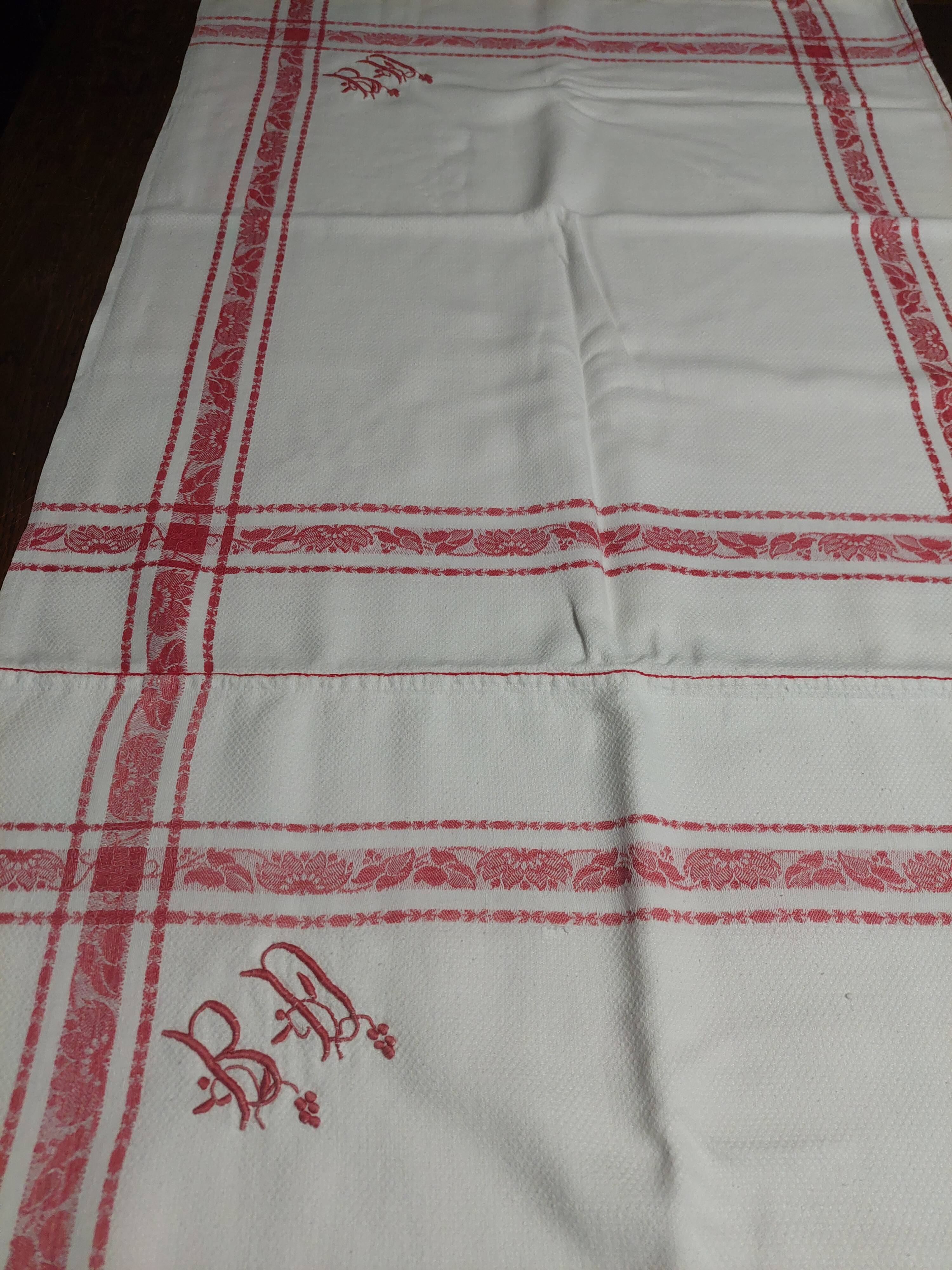 Damask cotton tablecloth monogram BD 129 x 155 cm