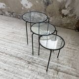 1950s metal and glass nesting coffee tables