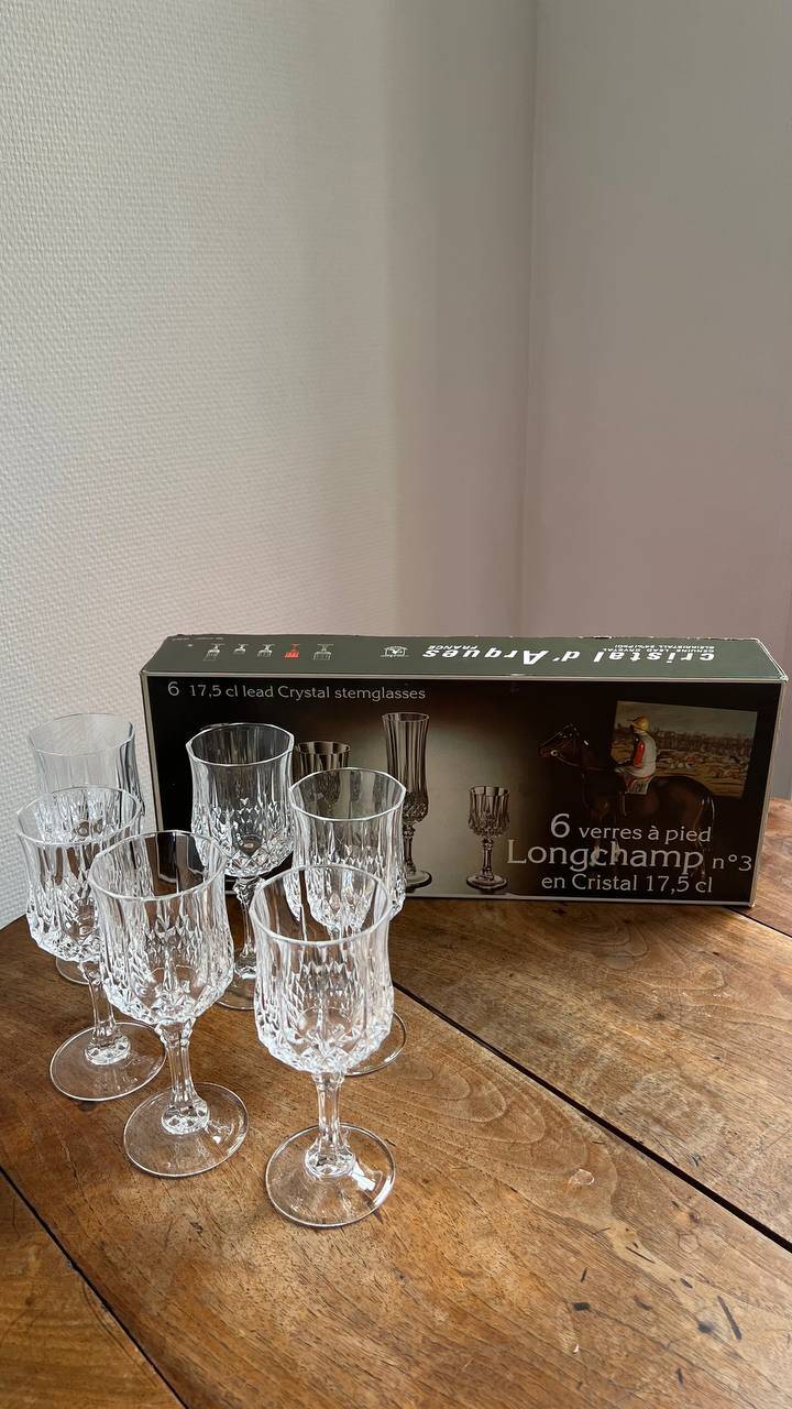 Cristal d’Arques Longchamp – Set of 6 stemmed glasses n 3 – Vintage 24% PbO