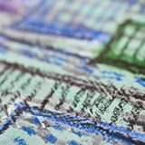 Contemporary paintig in teal, purple and green shades, acrylic on canvas