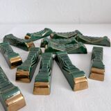 12 vintage green and gold ceramic knife holders from the 50s