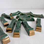 12 vintage green and gold ceramic knife holders from the 50s