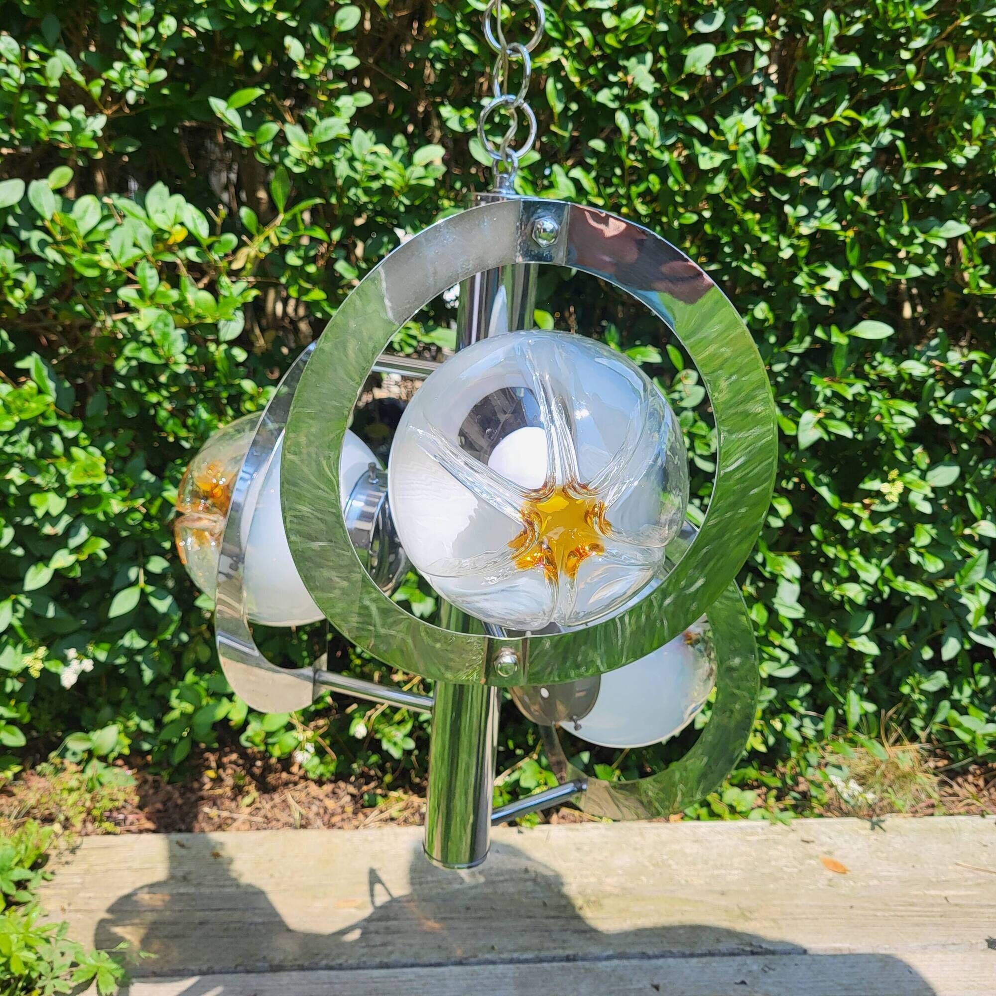 Pendant lamp, chandelier, chrome and Murano glass, Mazzega, Italy, 1960-70