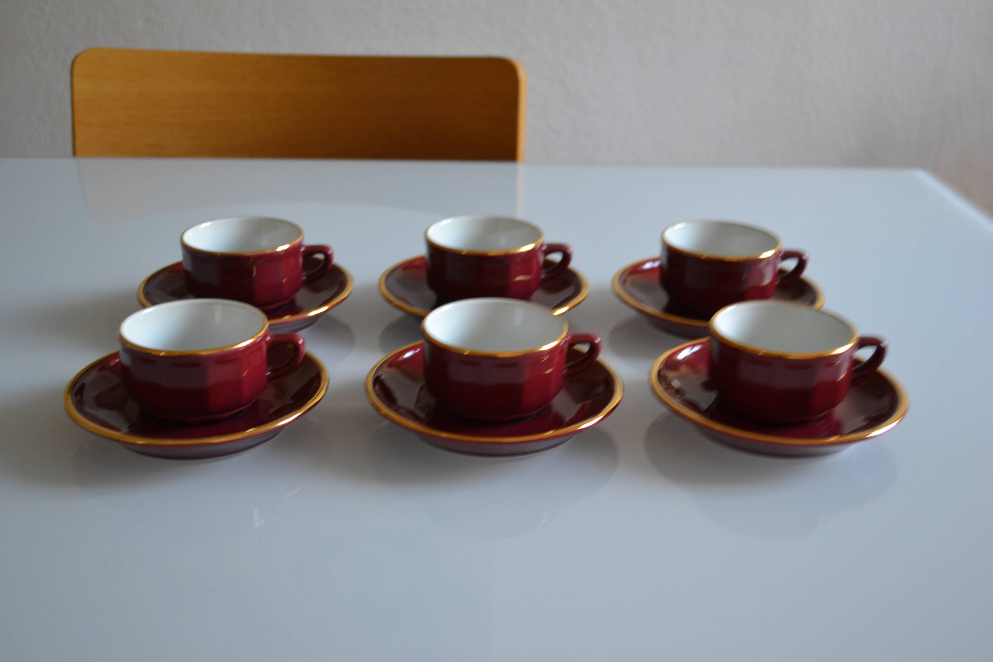 Set of 6 Apilco cups ** Rare colour Bordeaux or Burgundy **