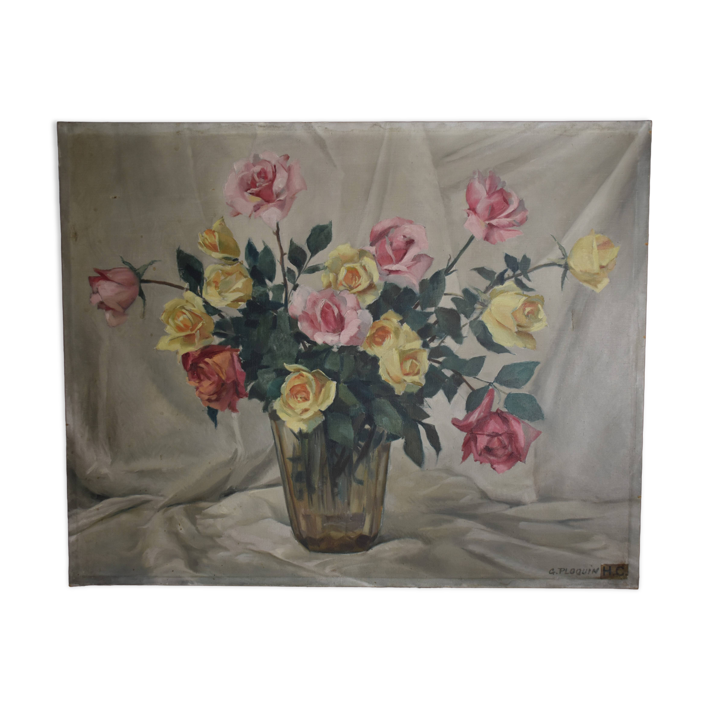 Gaston Ploquin, Roses in a glass vase (circa 1935)