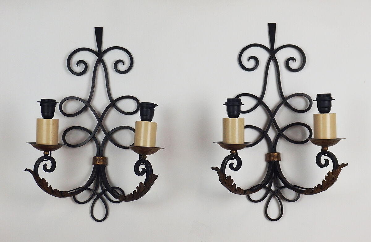 Pair of Wrought Iron Art Deco wall lamps