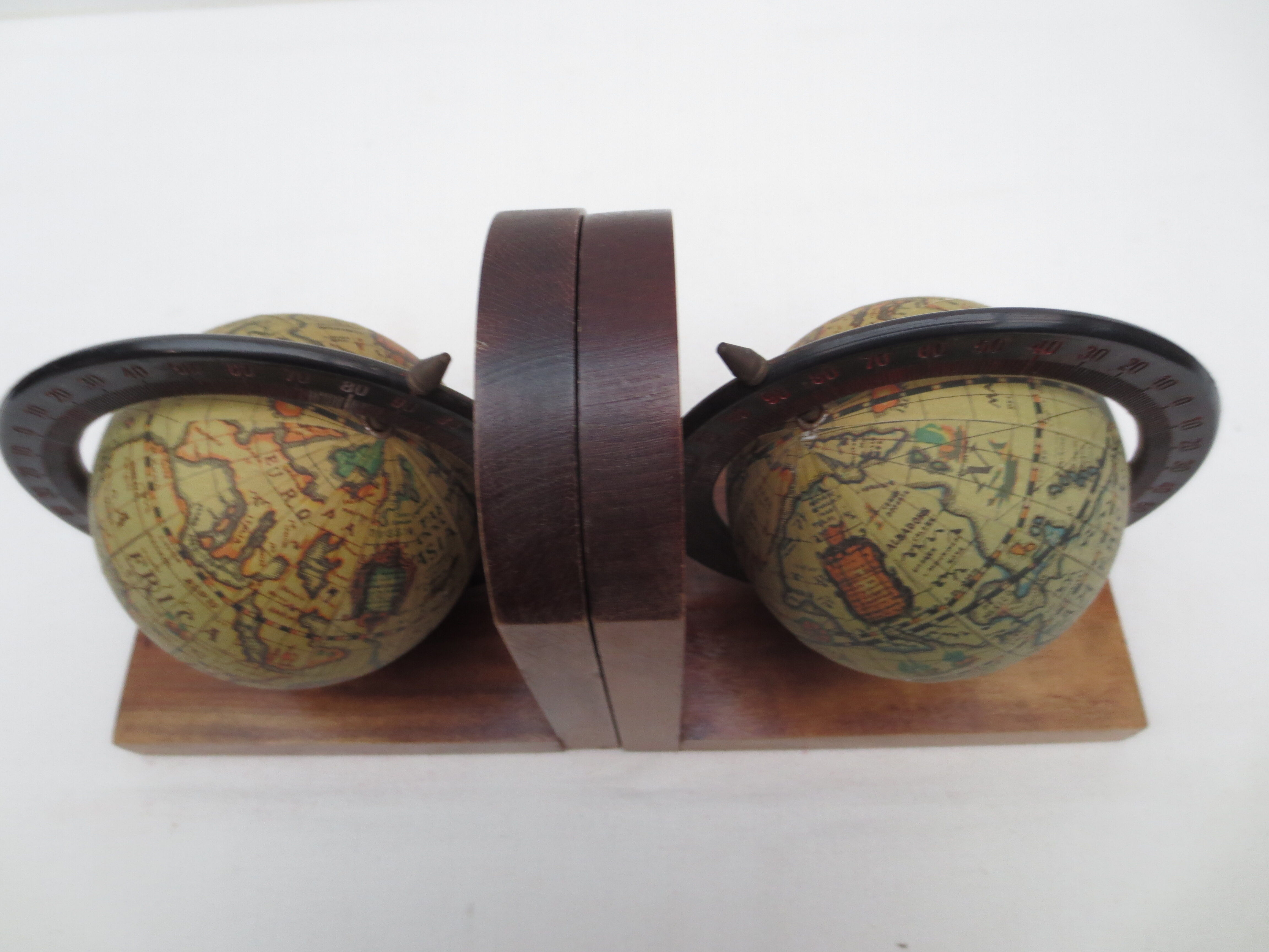 Old pair of greenhouse books in solid wood and world map