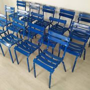 14 blue metal bistro chairs