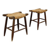A pair of 1950s straw stools.