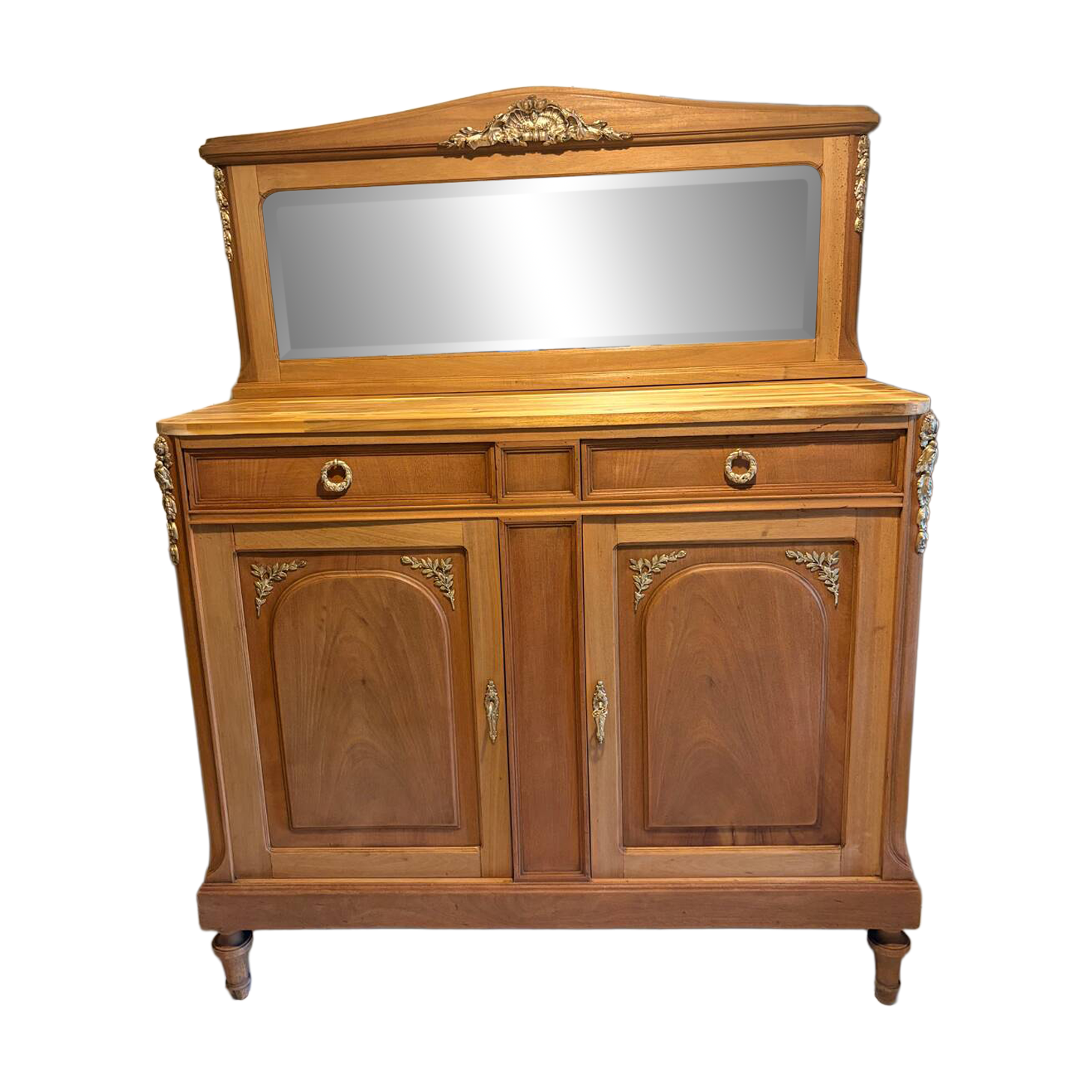 Raw wood sideboard and its mirror