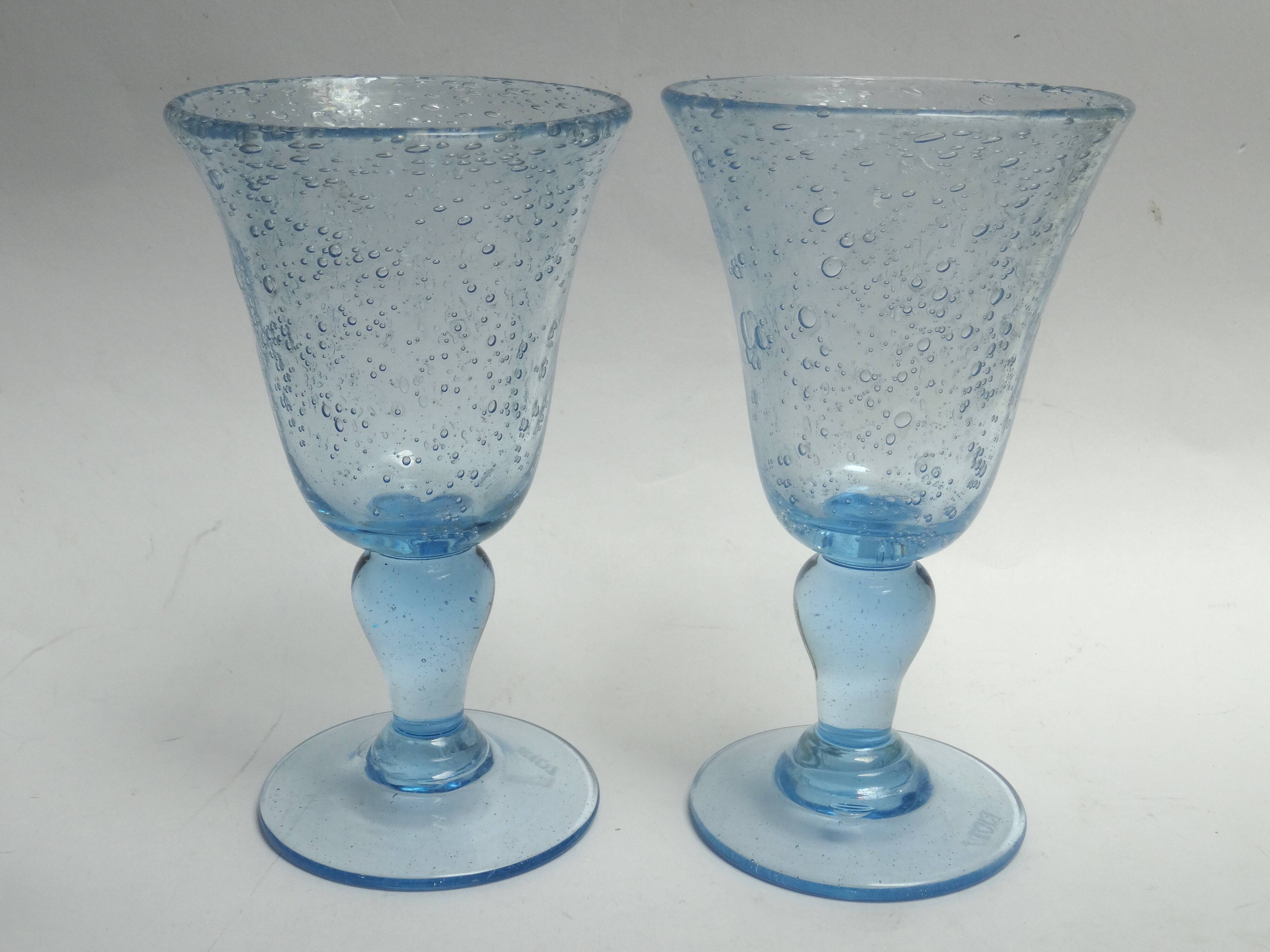 5 glasses with blue Biot stemmed