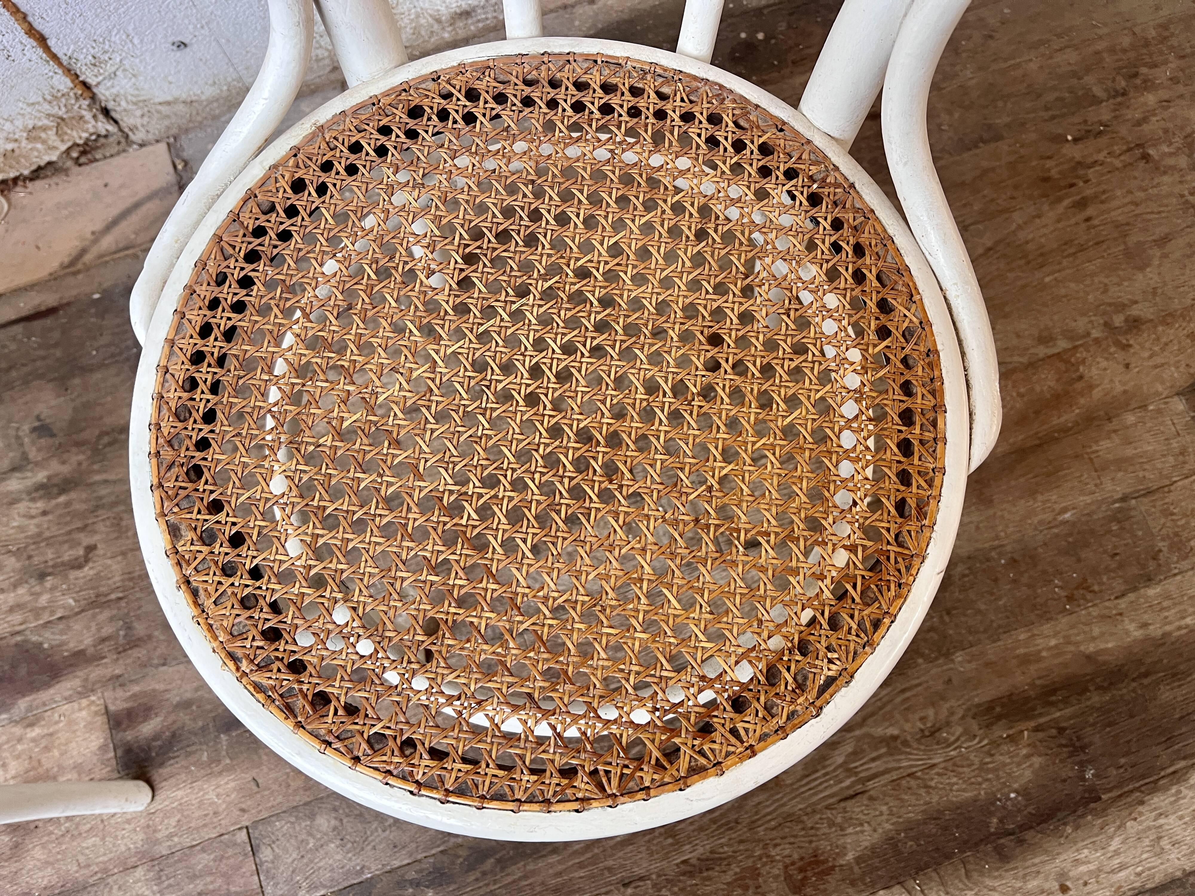 Pair of 2 bistro chairs in white bentwood and canework Jacob Josef Kohn