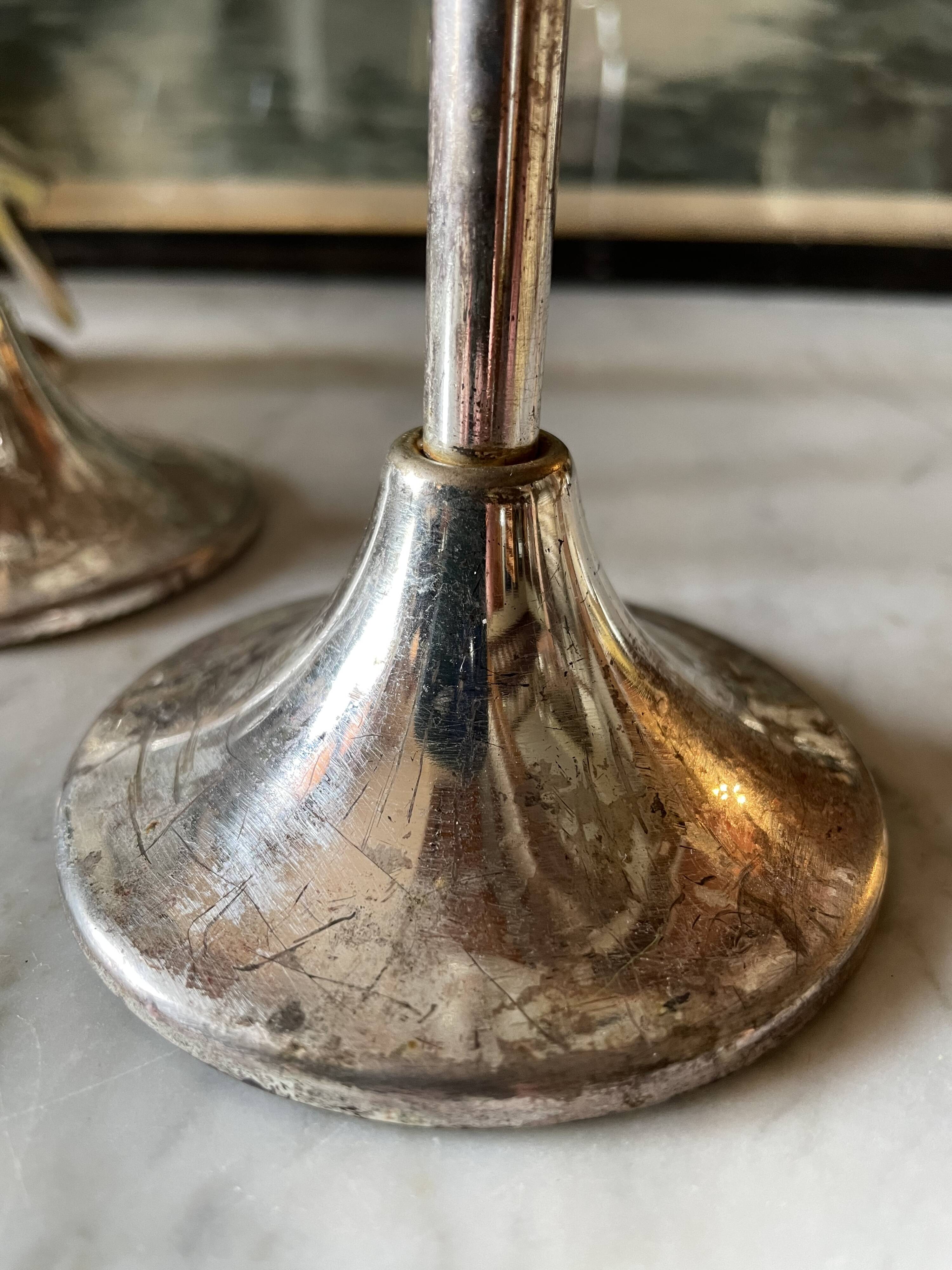 Vintage candle holders in silver metal West Germany