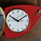 Vintage formica clock silent wall clock asymmetrical "Flash transistor red flower"