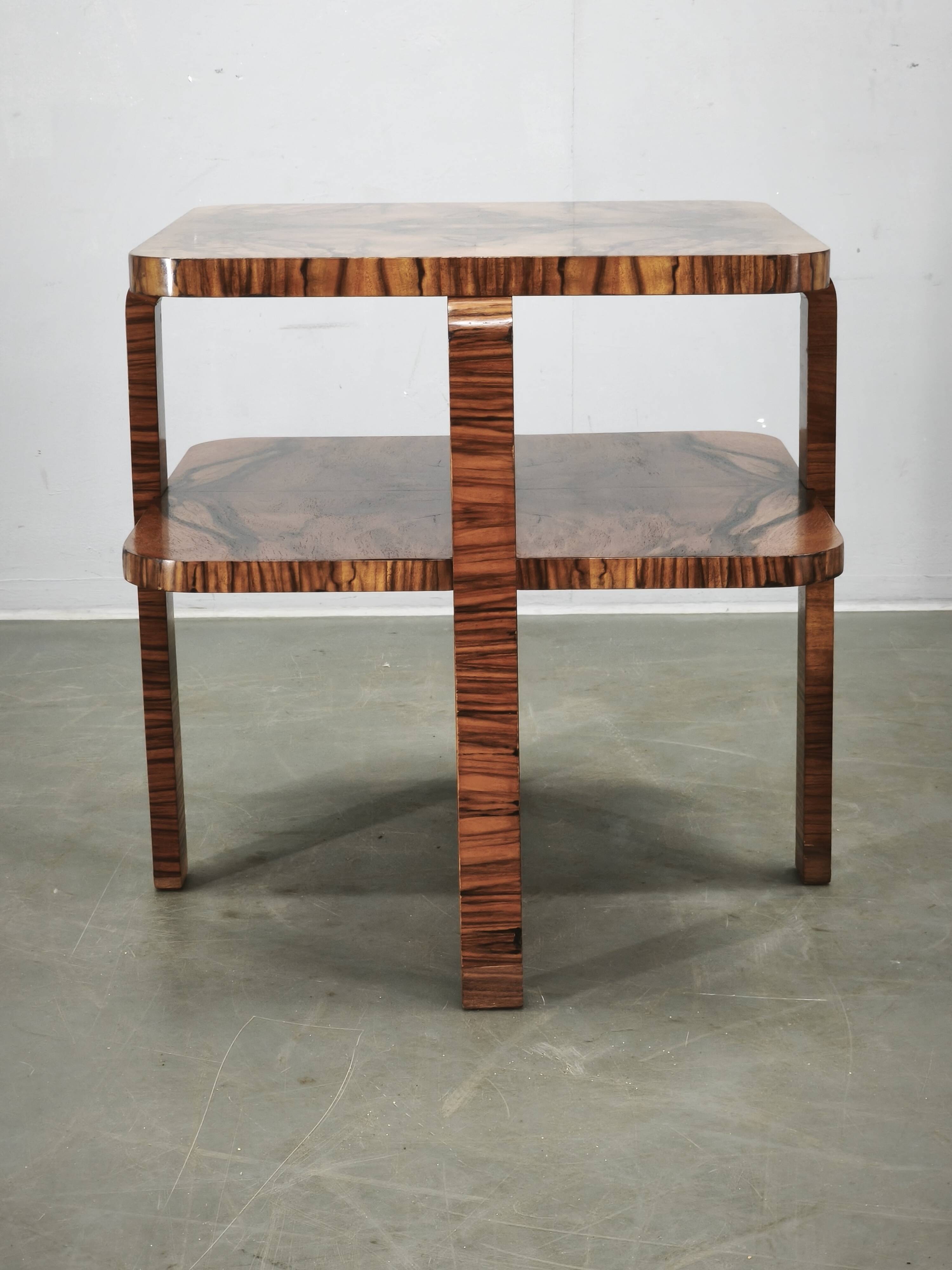1930s Art Deco Walnut Two-Tier Coffee Table, Czechoslovakia