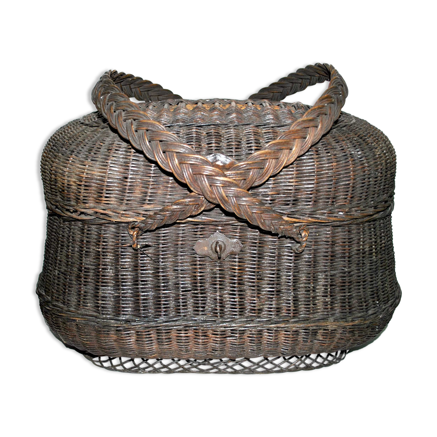 Panier couvert en osier noir 1900 - panier bressan de marché