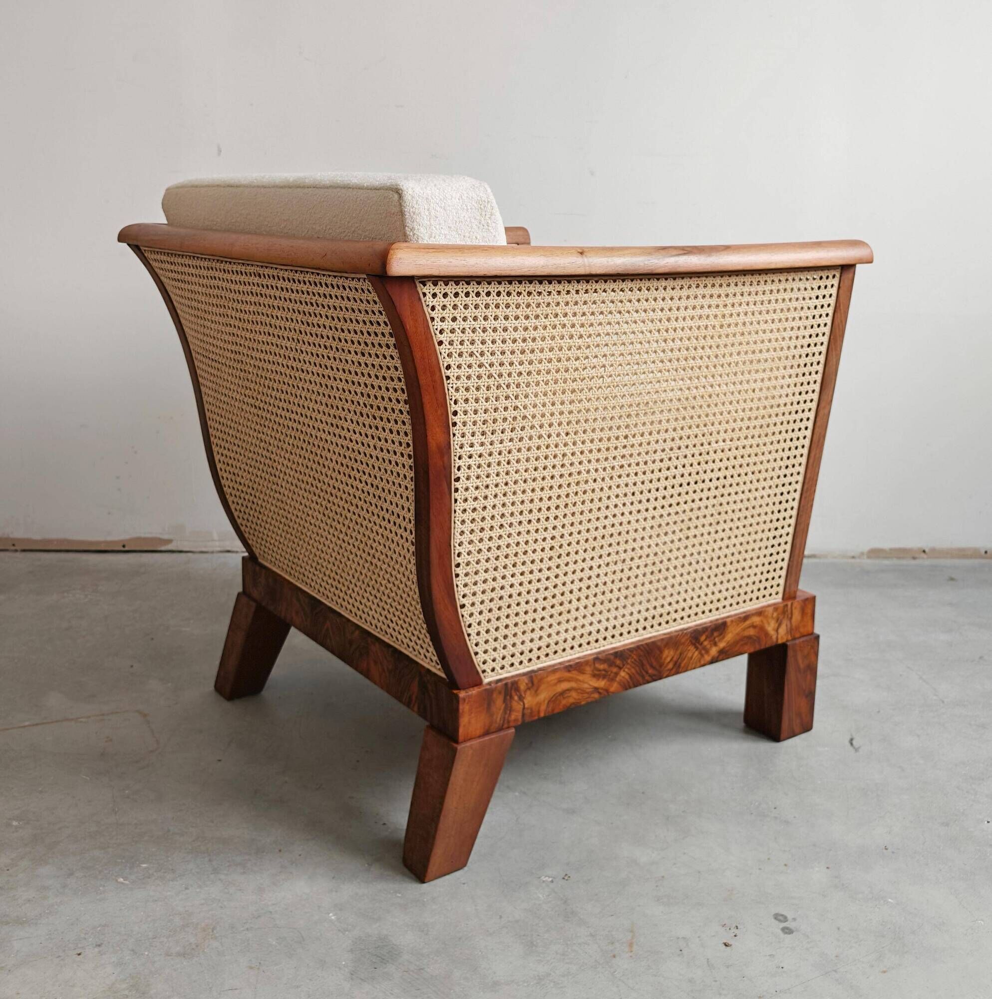 Art Deco club chair in walnut and cane, Austria 1920s