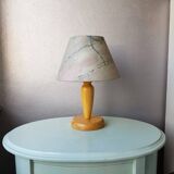 Wooden table lamp with fabric lampshade 1980