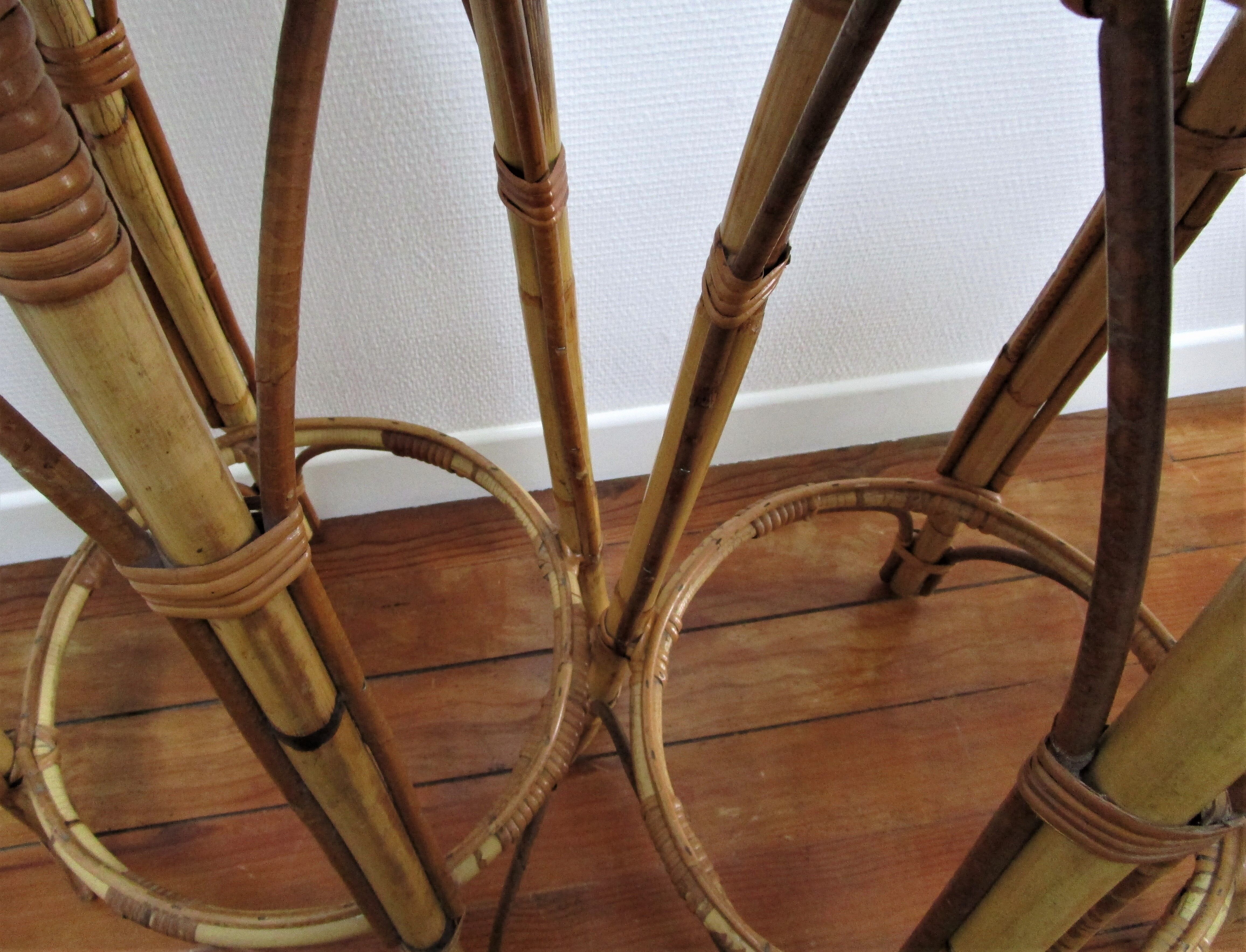 Pair of rattan bar stools and vintage bamboo