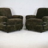 Pair of armchairs "Space Age", brown velvet and steel, France, circa 1970.