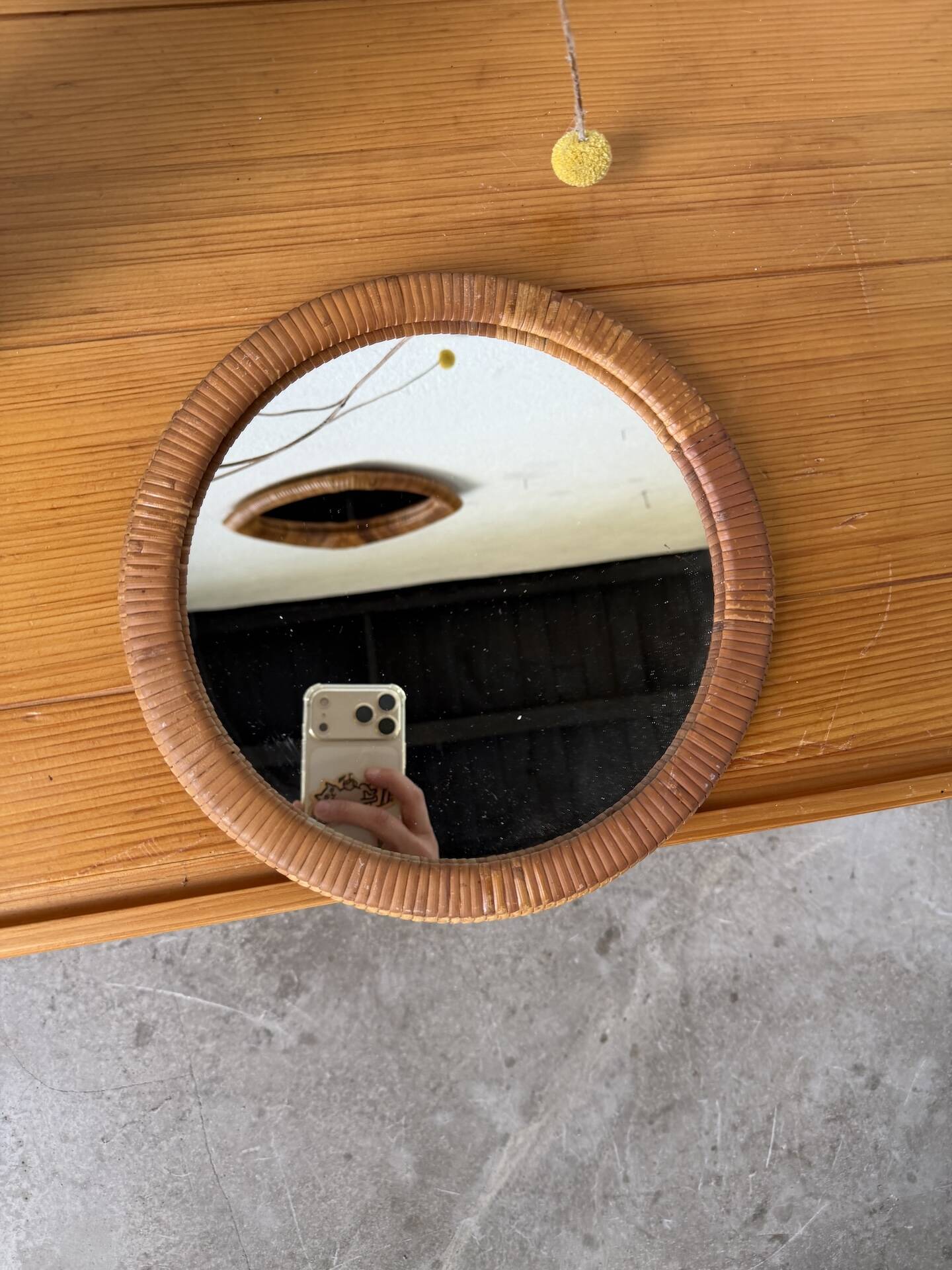 Woven wicker round mirror 1960