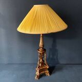 Antique lamp in gilded carved wood, tripod, Napoleon III, 19th century