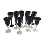 Stemmed glasses, vintage black flutes