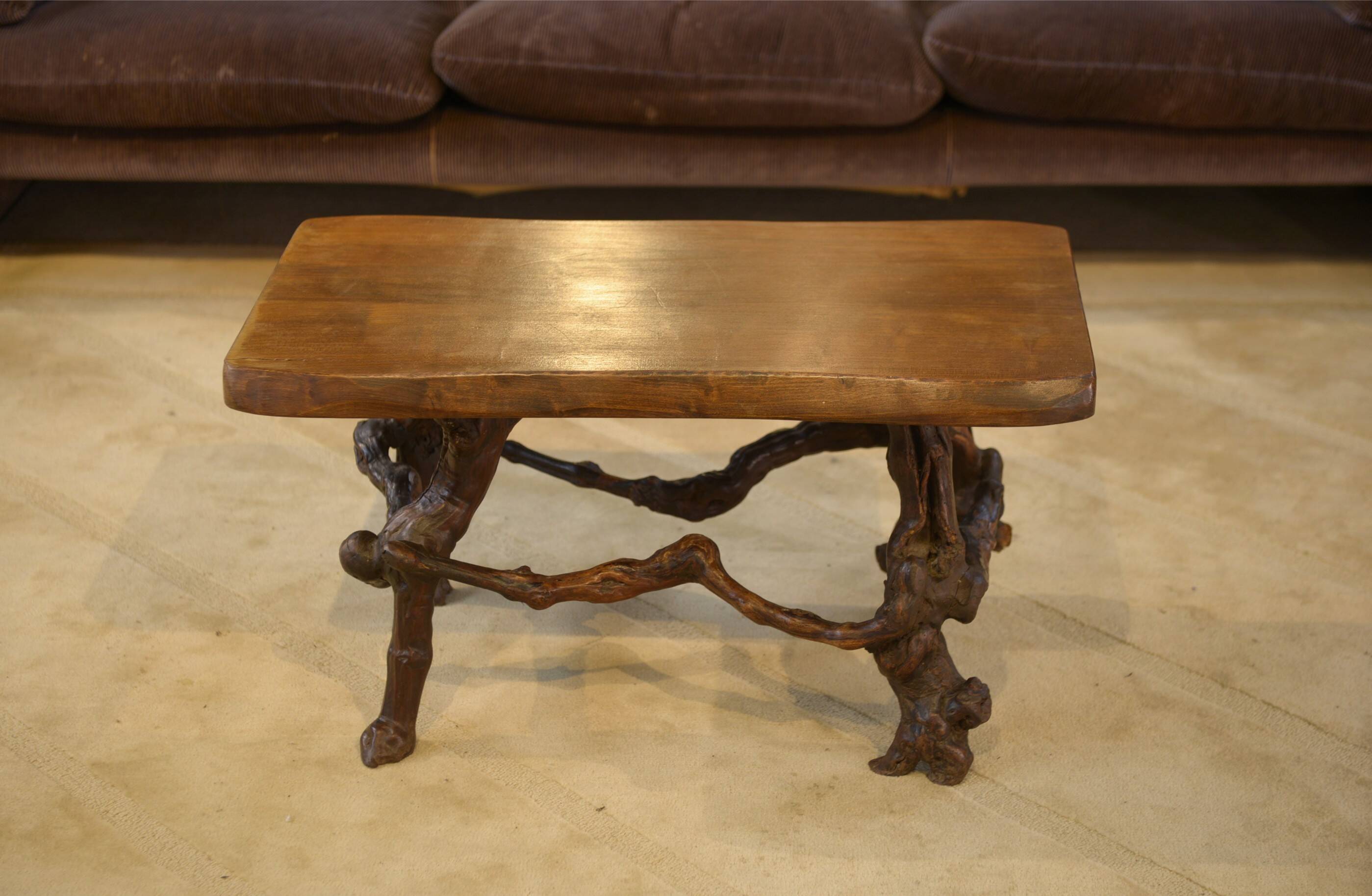 Brutalist side table/coffee table in elm from the 1950s.