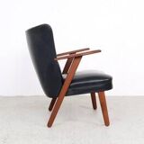 Danish teak and skai armchairs, Erhardsen & Andersen 1960s