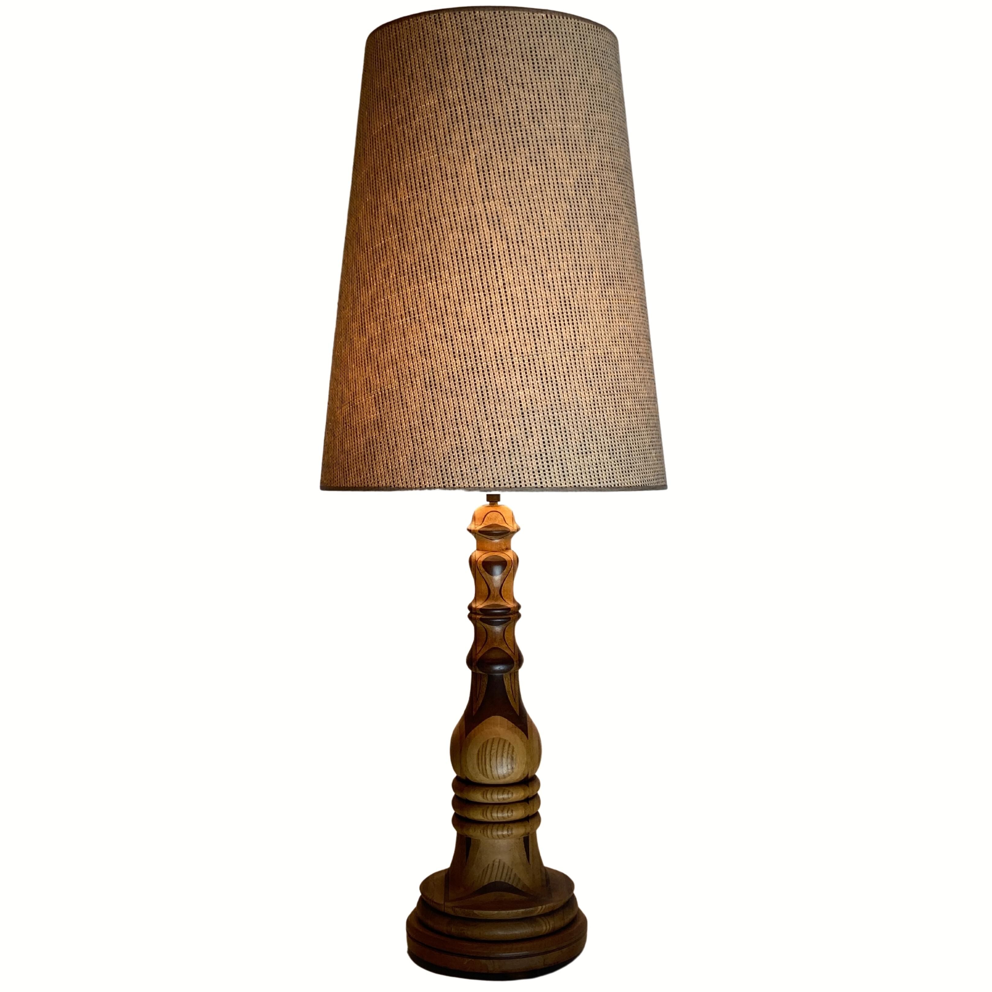 Art Deco Mid-Century Curved Wood Table Lamp, 1950s