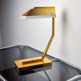 Geometric art deco lamp, brass and smoked glass, Spain, 1970