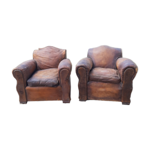 Paire de fauteuils club cuir