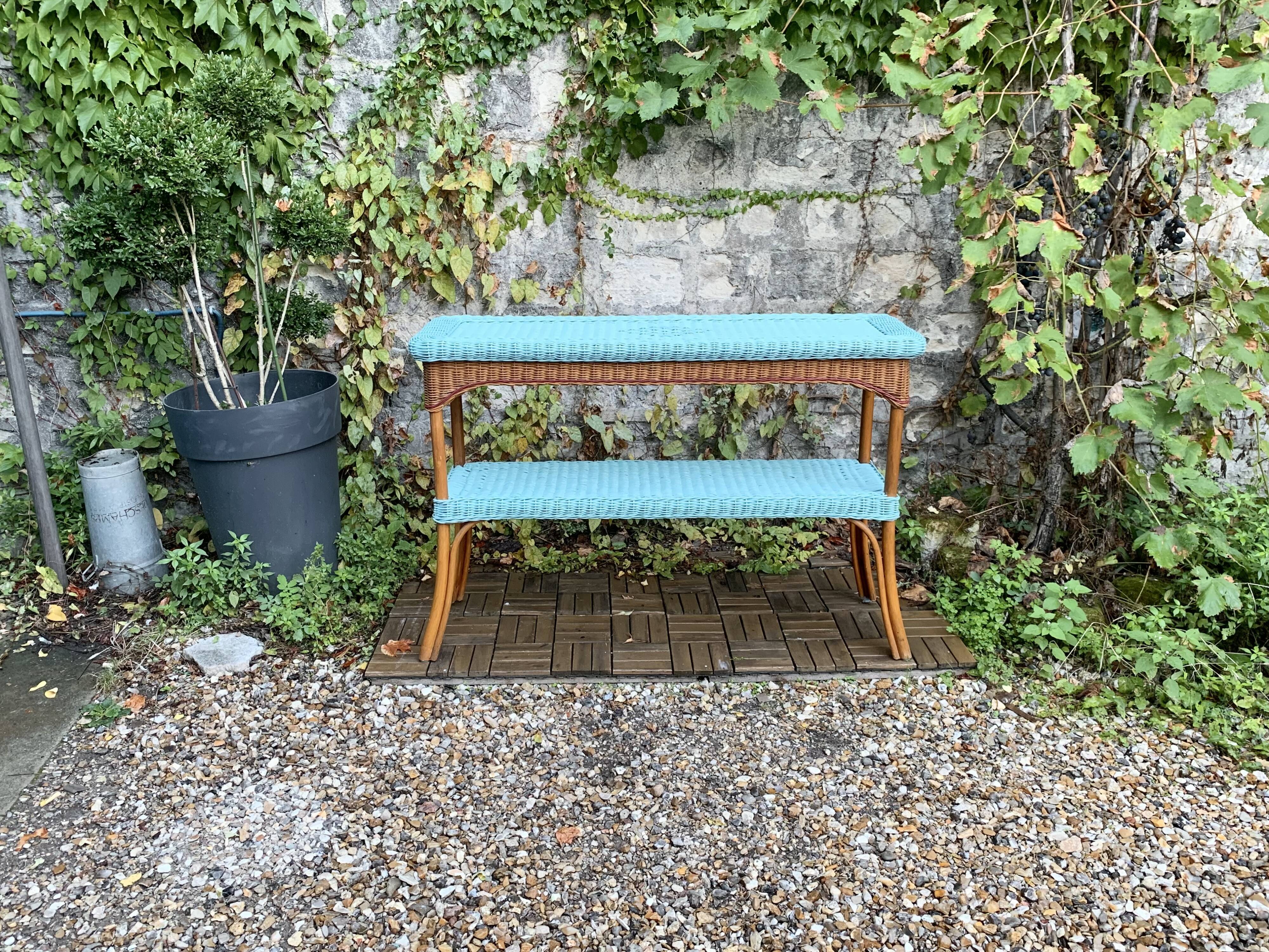 Vintage woven rattan and wicker console