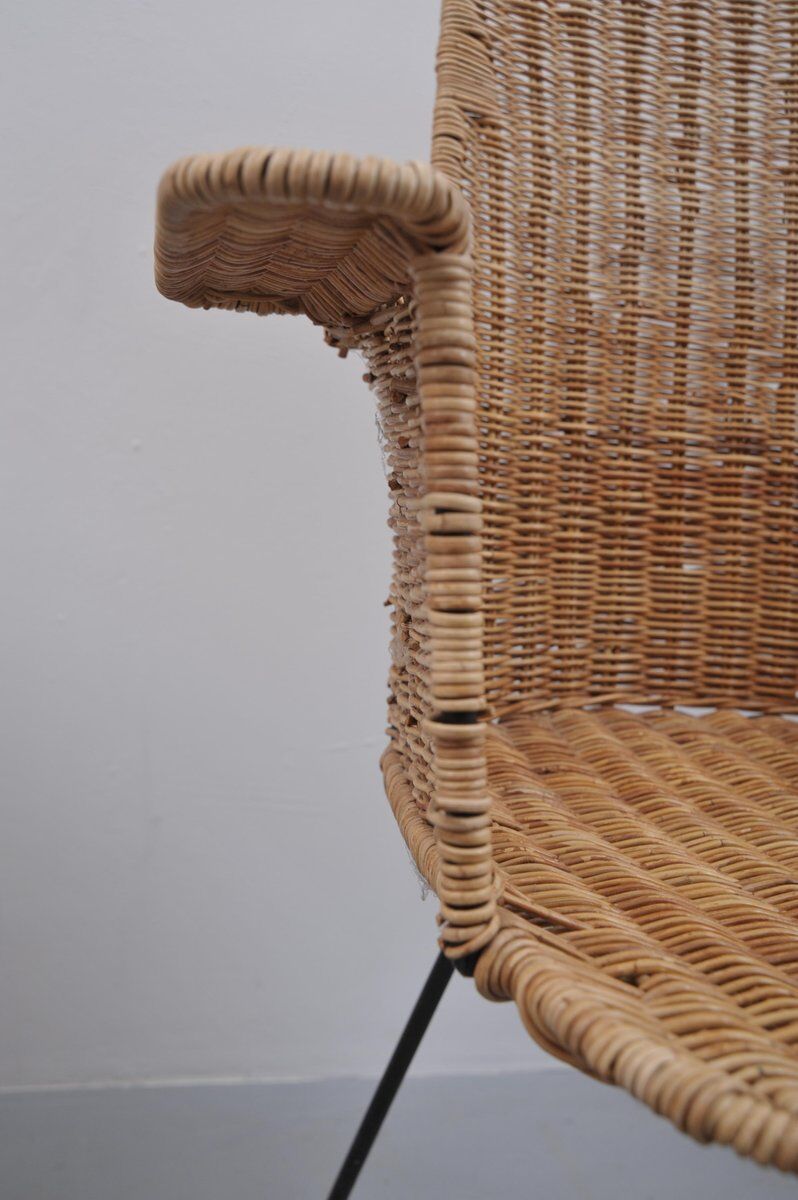 Vintage rattan chairs with table, 1950s, set of 3