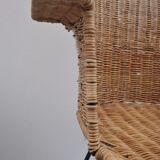 Vintage rattan chairs with table, 1950s, set of 3