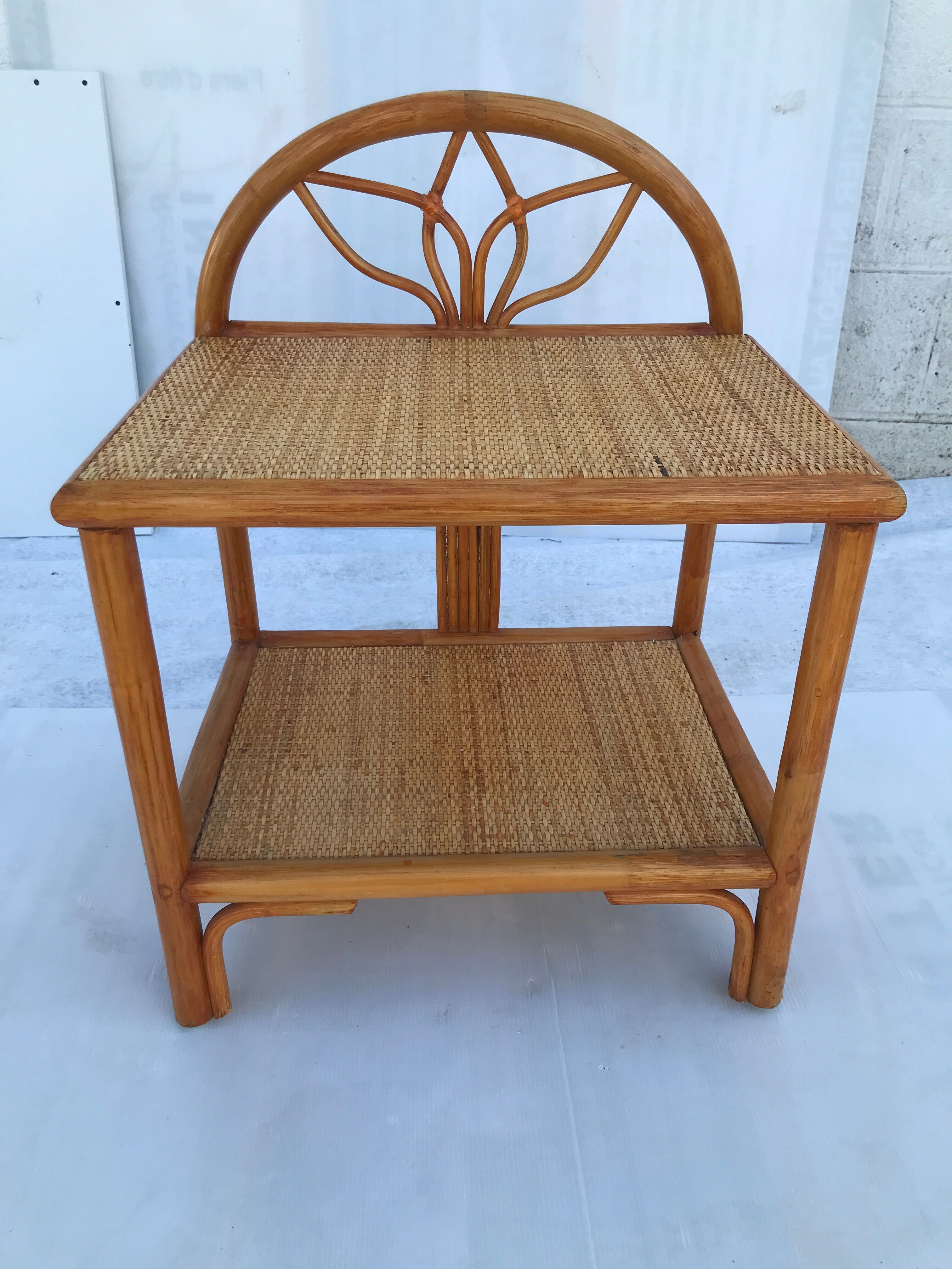 Bedside shelf in vintage wicker rattan