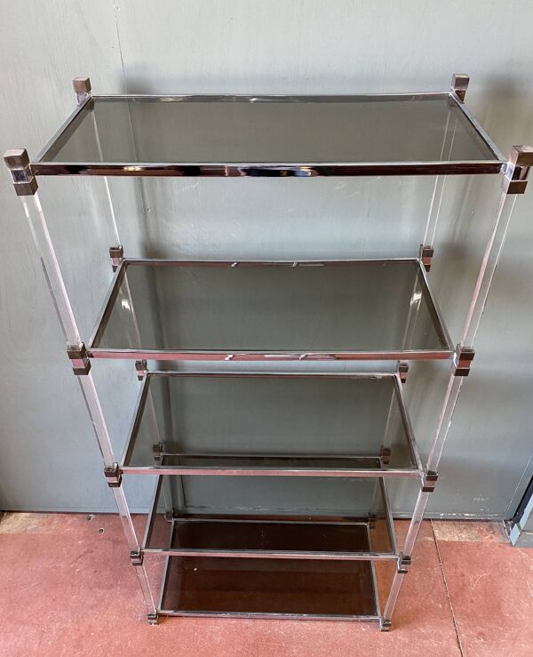 Etagere année 70 en plexiglas et verre fumé