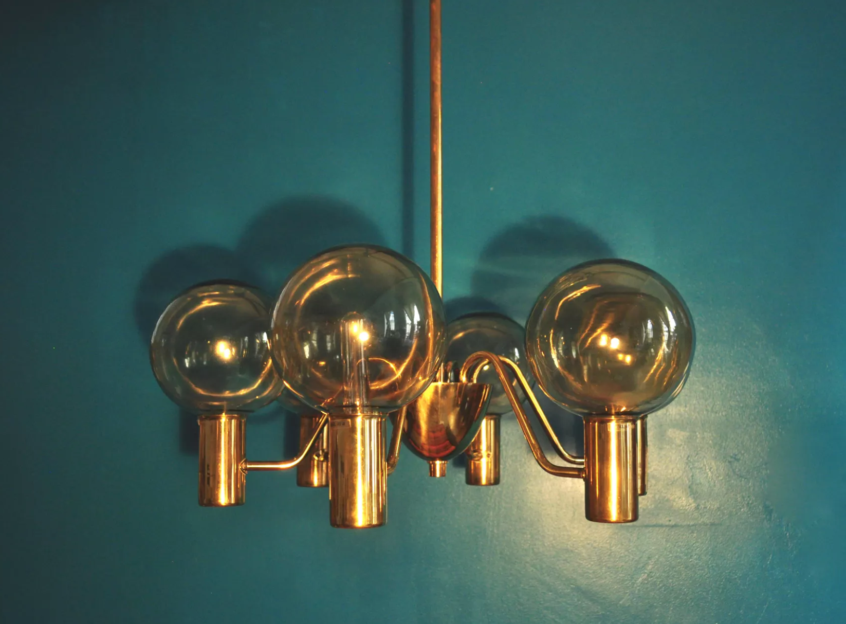 Hans-Agne Jakobsson scandinavian brass chandelier for Markaryd 1960