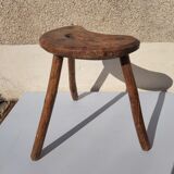 Antique tripod milking stool – folk art – patinated solid wood